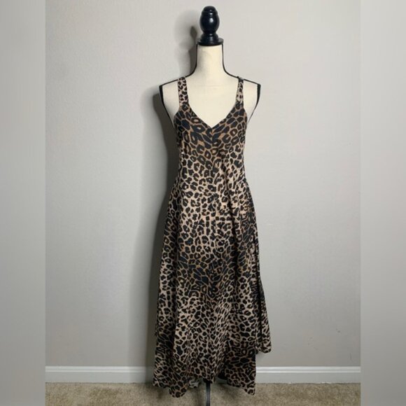 NWT All Saints Lil Leppo Brown Animal Print Asymmetrical Mini Dress - Picture 6 of 17
